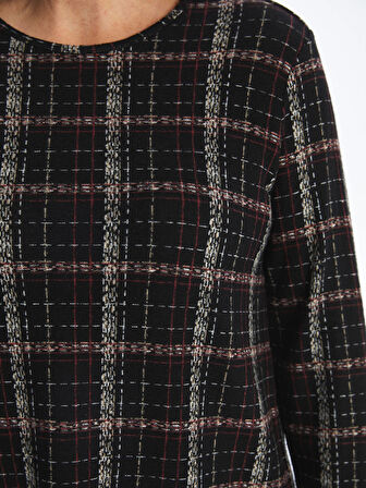 LC WAIKIKI SİYAH Bisiklet Yaka Desenli Kadın Bluz