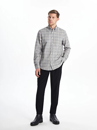 LCWAIKIKI Classic Gri Regular Fit Uzun Kollu Ekose Gabardin Erkek Gömlek