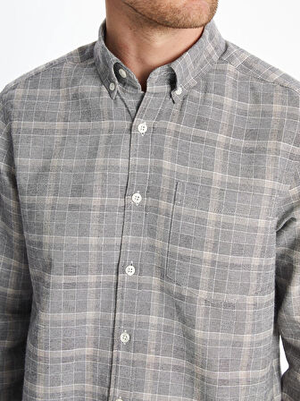 LCWAIKIKI Classic Gri Regular Fit Uzun Kollu Ekose Gabardin Erkek Gömlek