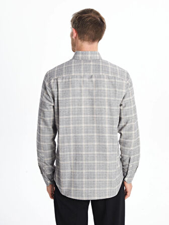 LCWAIKIKI Classic Gri Regular Fit Uzun Kollu Ekose Gabardin Erkek Gömlek