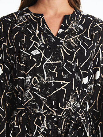 LCW Grace SİYAH Kaçık Yaka Desenli Kadın Elbise