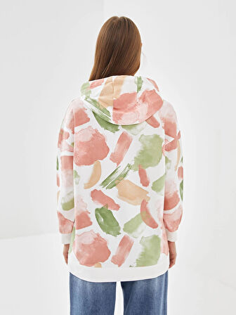 LCW Modest Pembe Kapüşonlu Desenli Kadın Sweatshirt Tunik