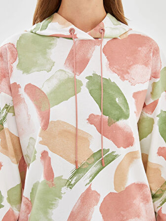 LCW Modest Pembe Kapüşonlu Desenli Kadın Sweatshirt Tunik