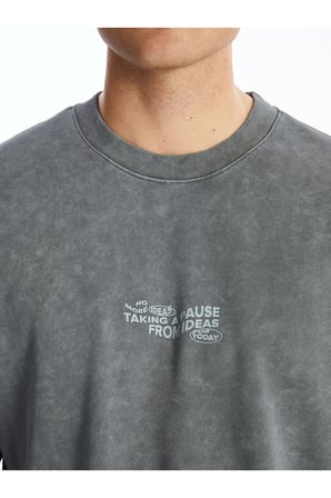 Xsıde Antrasit Bisiklet Yaka Uzun Kollu Baskılı Erkek Sweatshirt