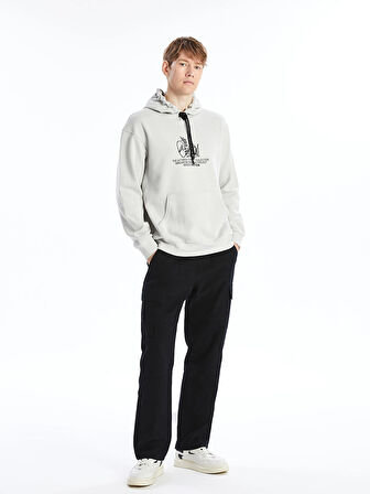 LCW Casual GRİ Uzun Kollu Baskılı Erkek Kalın Hoodie