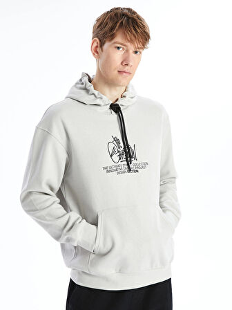 LCW Casual GRİ Uzun Kollu Baskılı Erkek Kalın Hoodie
