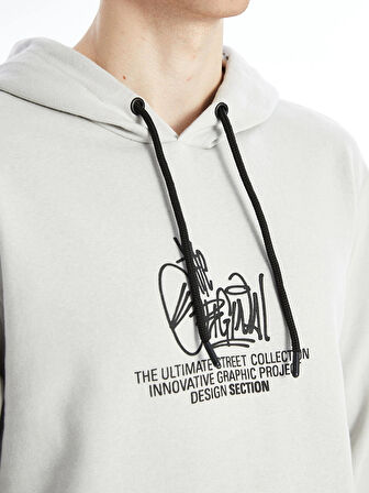 LCW Casual GRİ Uzun Kollu Baskılı Erkek Kalın Hoodie