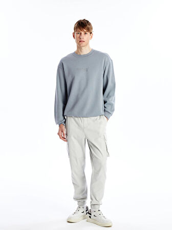 XSIDE Gri Bisiklet Yaka Baskılı Erkek Kalın Sweatshirt