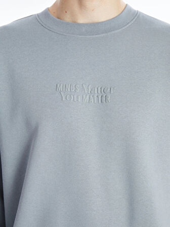 XSIDE Gri Bisiklet Yaka Baskılı Erkek Kalın Sweatshirt