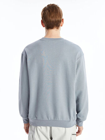 XSIDE Gri Bisiklet Yaka Baskılı Erkek Kalın Sweatshirt