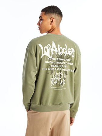 XSIDE YEŞİL Bisiklet Yaka Uzun Kollu Baskılı Erkek Kalın Sweatshirt