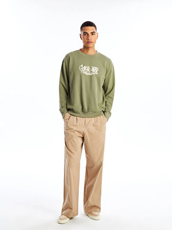 XSIDE YEŞİL Bisiklet Yaka Uzun Kollu Baskılı Erkek Kalın Sweatshirt