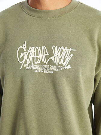 XSIDE YEŞİL Bisiklet Yaka Uzun Kollu Baskılı Erkek Kalın Sweatshirt