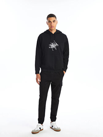 XSIDE SİYAH Uzun Kollu Baskılı Erkek Kalın Hoodie
