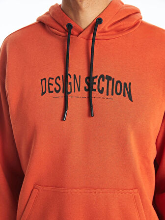 XSIDE TURUNCU Uzun Kollu Baskılı Erkek Kalın Hoodie