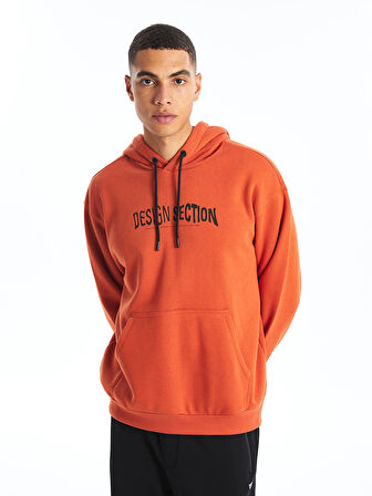 XSIDE TURUNCU Uzun Kollu Baskılı Erkek Kalın Hoodie