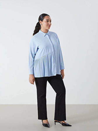 LCWAIKIKI Classic MAVİ Düz Uzun Kollu Kadın Gömlek