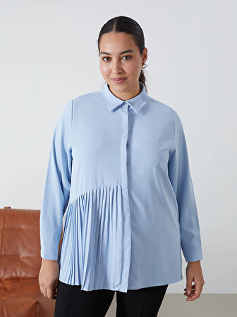 LCWAIKIKI Classic MAVİ Düz Uzun Kollu Kadın Gömlek