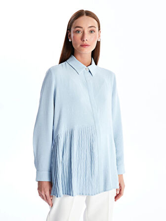 LCWAIKIKI Classic MAVİ Düz Uzun Kollu Kadın Gömlek