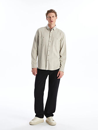 LCWAIKIKI Classic Bej Regular Fit Uzun Kollu Gabardin Erkek Gömlek
