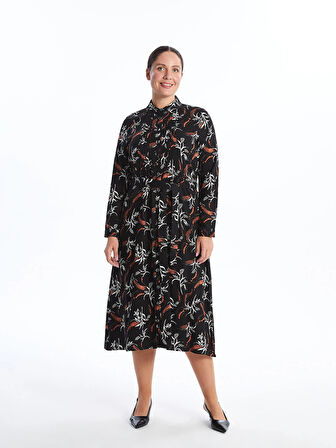 LCW Grace Siyah Desenli Kadın Gömlek Elbise
