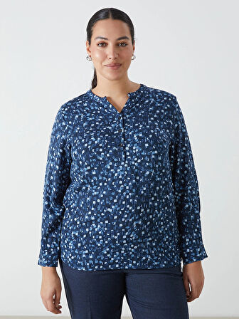 LCW Grace SİYAH Kaçık Yaka Desenli Kadın Bluz