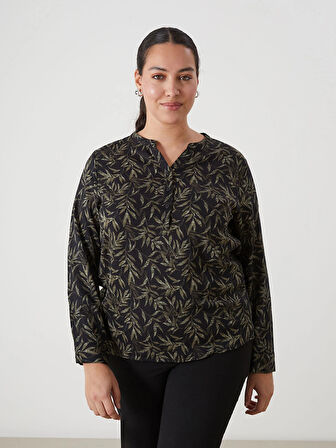 LCW Grace HAKİ Kaçık Yaka Desenli Kadın Bluz