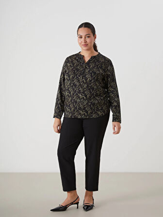 LCW Grace HAKİ Kaçık Yaka Desenli Kadın Bluz