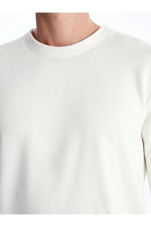 Beyaz Bisiklet Yaka Uzun Kollu Erkek Kalın Sweatshi