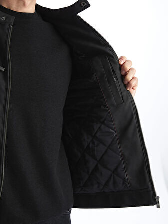 LCWAIKIKI Classic GRİ Biker Yaka Deri Görünümlü Erkek Mont