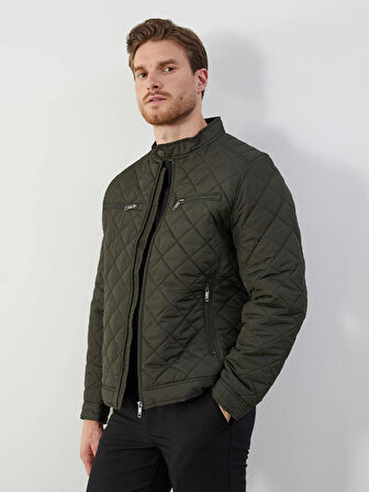 LCWAIKIKI Classic Haki Standart Kalıp Biker Yaka Kapitoneli Erkek Mont