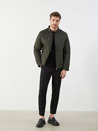 LCWAIKIKI Classic Haki Standart Kalıp Biker Yaka Kapitoneli Erkek Mont