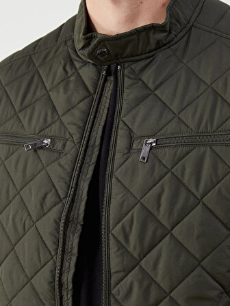 LCWAIKIKI Classic Haki Standart Kalıp Biker Yaka Kapitoneli Erkek Mont