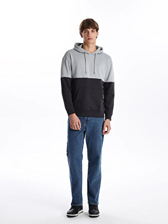XSIDE Gri Uzun Kollu Renk Bloklu Erkek Kalın Hoodie