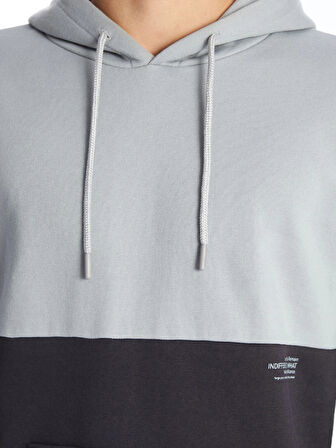 XSIDE Gri Uzun Kollu Renk Bloklu Erkek Kalın Hoodie