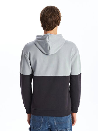 XSIDE Gri Uzun Kollu Renk Bloklu Erkek Kalın Hoodie