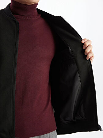 LCWAIKIKI Classic Siyah Standart Kalıp Kolej Yaka Erkek Bomber Mont