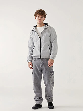 XSIDE Gri Standart Kalıp Kapüşonlu Erkek Yağmurluk