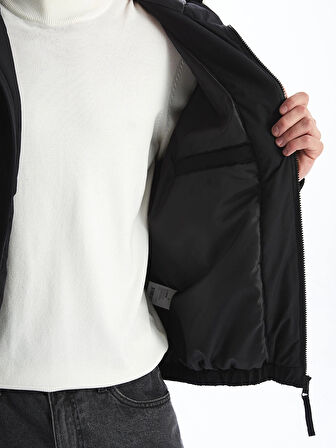 XSIDE Siyah Rahat Kalıp Kapüşonlu Erkek Orta Kalın Mont