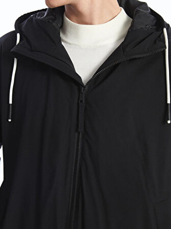 XSIDE Siyah Rahat Kalıp Kapüşonlu Erkek Orta Kalın Mont