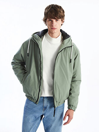 XSIDE Haki Rahat Kalıp Kapüşonlu Erkek Orta Kalın Mont