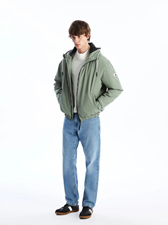 XSIDE Haki Rahat Kalıp Kapüşonlu Erkek Orta Kalın Mont