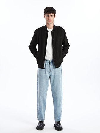 XSIDE SİYAH Standart Kalıp Kolej Yaka Erkek Bomber Mont