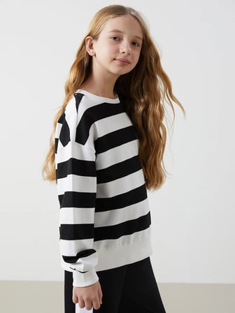 LCW Kids Siyah Bisiklet Yaka Kız Çocuk Kalın Sweatshirt