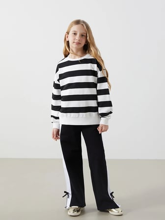 LCW Kids Siyah Bisiklet Yaka Kız Çocuk Kalın Sweatshirt