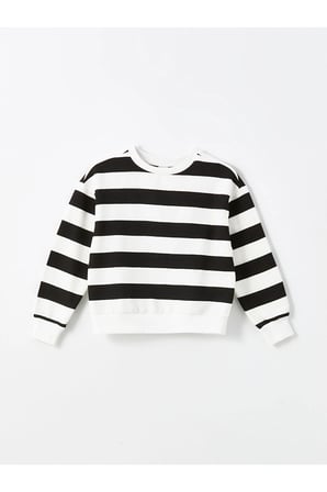 LCW Kids Siyah Bisiklet Yaka Kız Çocuk Kalın Sweatshirt