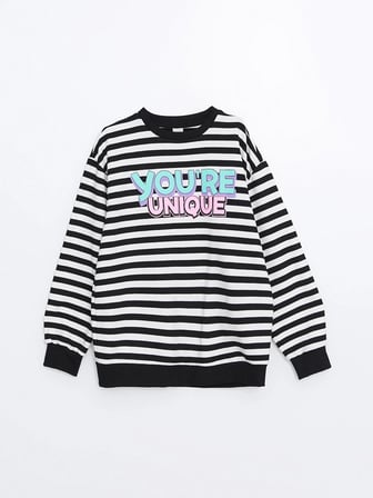 LCW Kids Siyah Bisiklet Yaka Kız Çocuk Kalın Sweatshirt