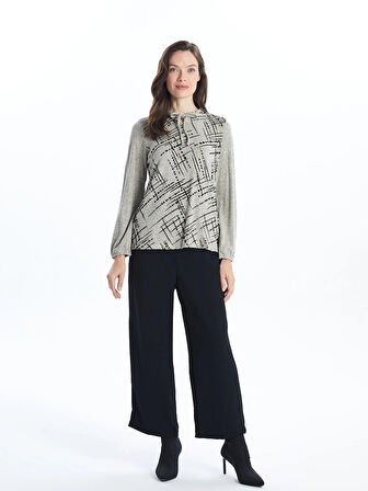 LCW Grace Bej Bağlamalı Yaka Desenli Kadın Bluz