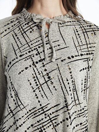 LCW Grace Bej Bağlamalı Yaka Desenli Kadın Bluz