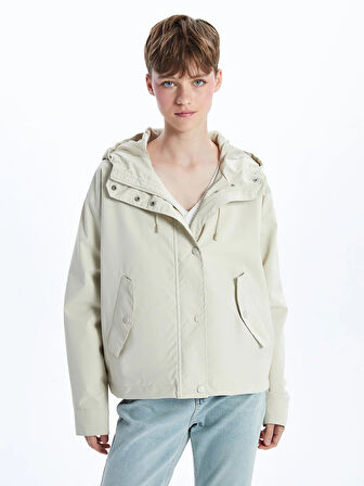 XSIDE BEJ Kapüşonlu Düz Oversize Kadın Mont